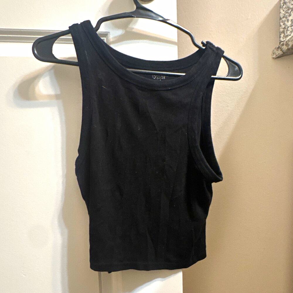 Primark Cares Women's Black Ribbed Crew Neck Cropped Tank Top Cotton Size L